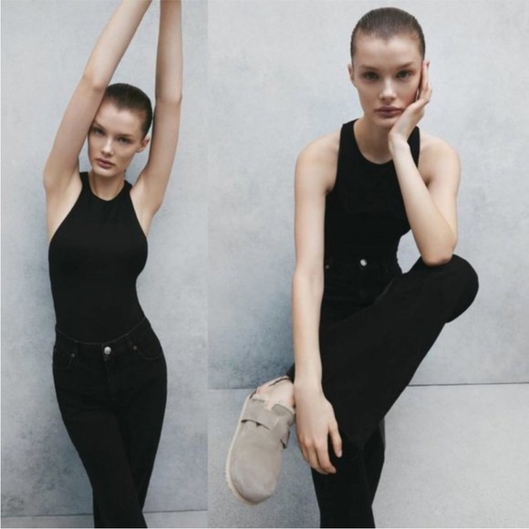 Zara Halter Bodysuit Top L High Neck Snap Buttons Sleeveless Black Blogger's Fav - Picture 5 of 12